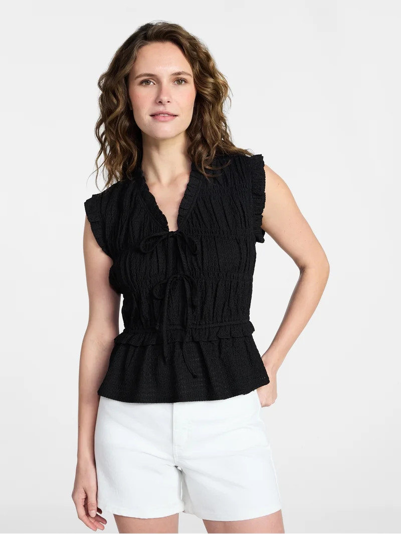 Time and Tru Women's Textured Tie Front Top, Sizes XS-XXXL | Walmart (US)