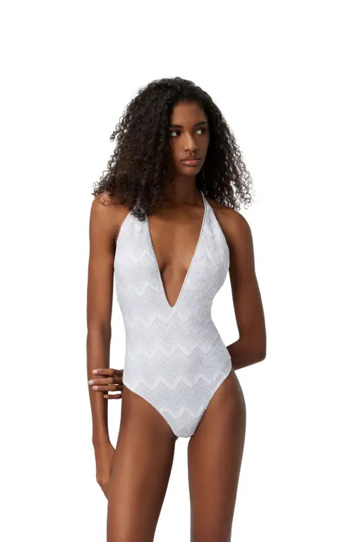 Missoni V-neck Zig Zag Lamé Viscose One-piece Swimsuit in Silver at Nordstrom, Size 44 It | Nordstrom
