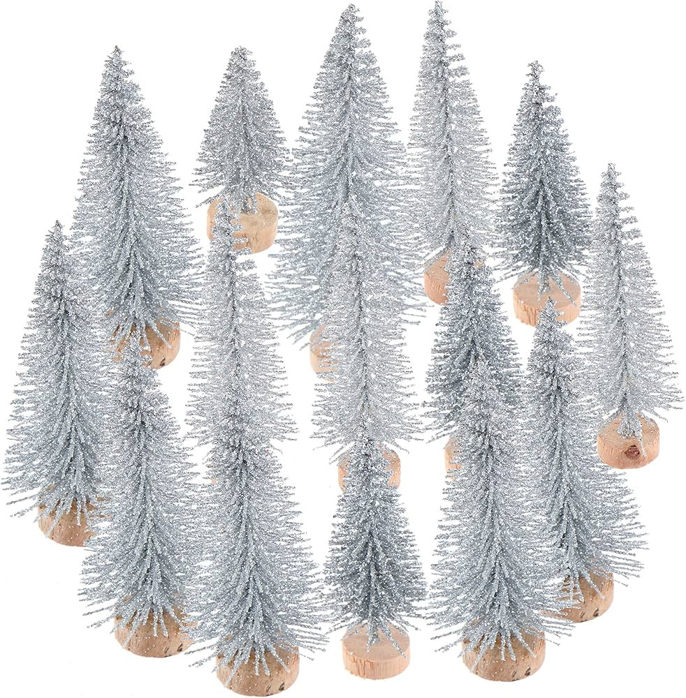 15 Pcs Mini Christmas Tree Bottle Brush Christmas Trees with Glitter Powder Artificial Sisal Tableto | Amazon (US)