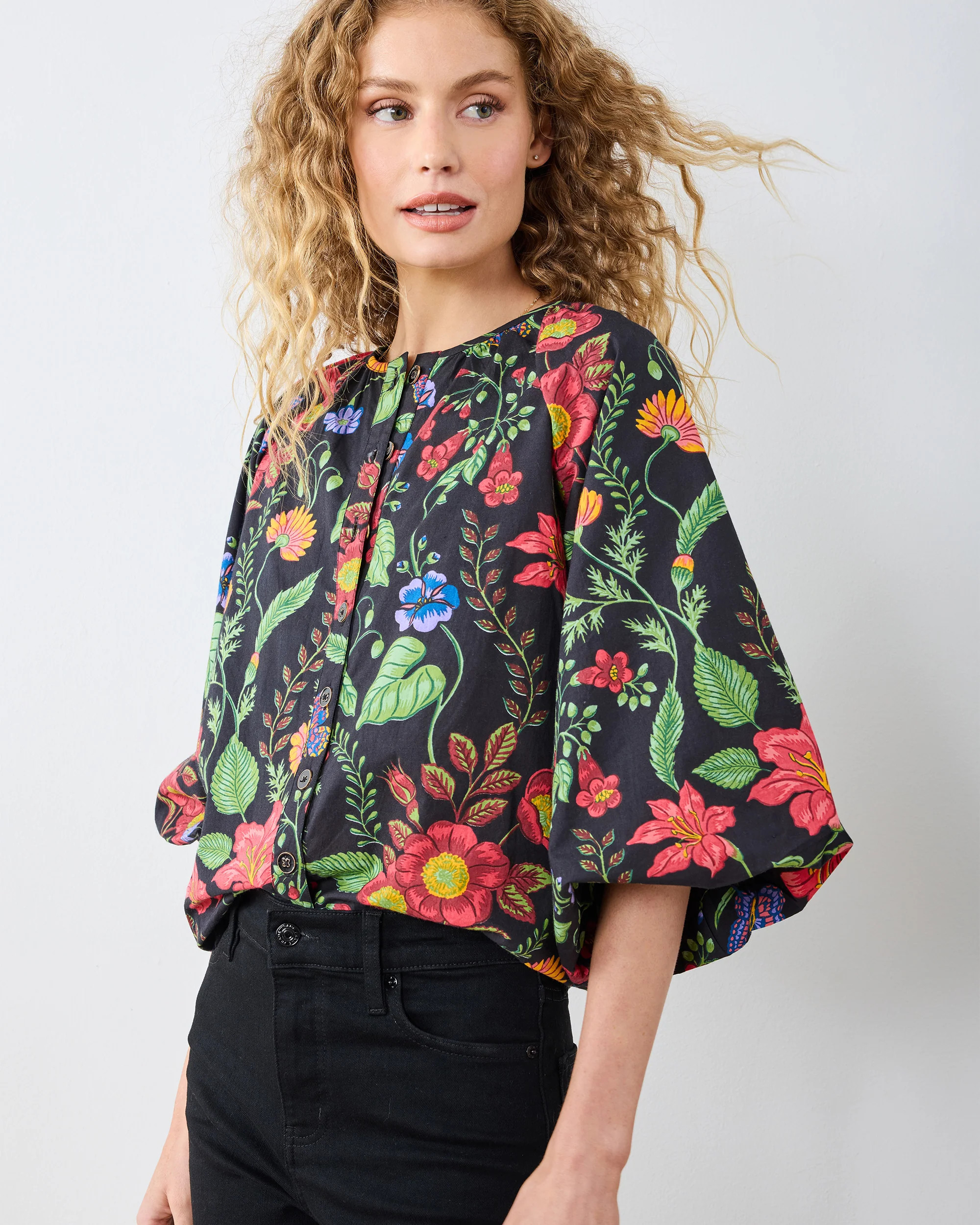 Moonlit Botanical - Blair Blouse - Ink | Printfresh