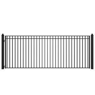 Madrid Style 16 ft. x 6 ft. Black Steel Single Swing Driveway Fence Gate | The Home Depot