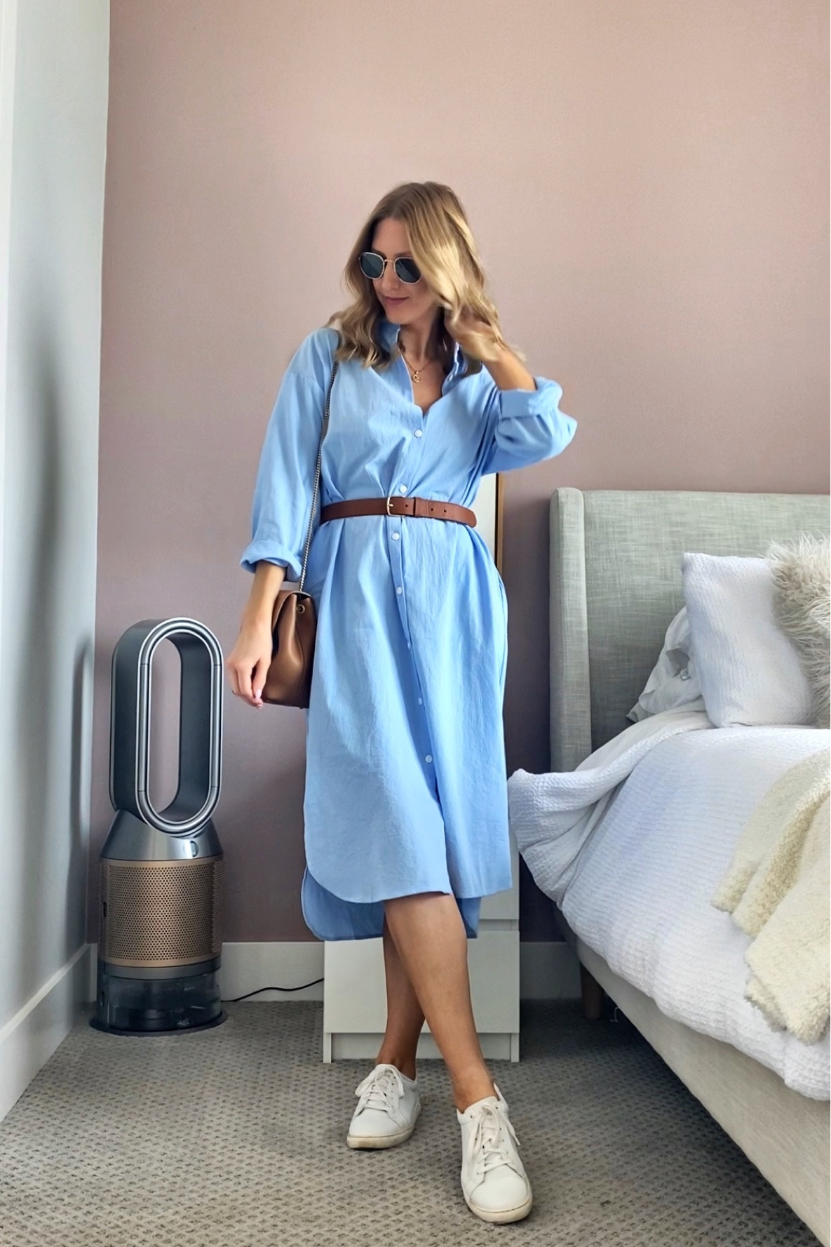 Cute oversized Amazon dress paired with white sneakers and a belt  #casualstyle #spring #shirtdress

#LTKunder100 #LTKstyletip #LTKunder50