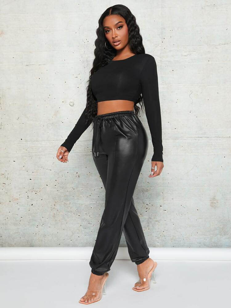 SHEIN SXY Drawstring Waist PU Leather Pants | SHEIN