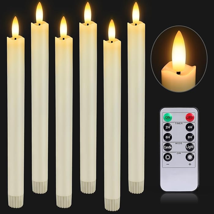 HINZER 6 Pcs Flameless Taper Candles with Remote & Timer 9.6 inch Real Wax Battery Operated LED W... | Amazon (US)