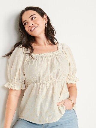 Puff-Sleeve Smocked Embroidered Babydoll Blouse for Women | Old Navy (US)