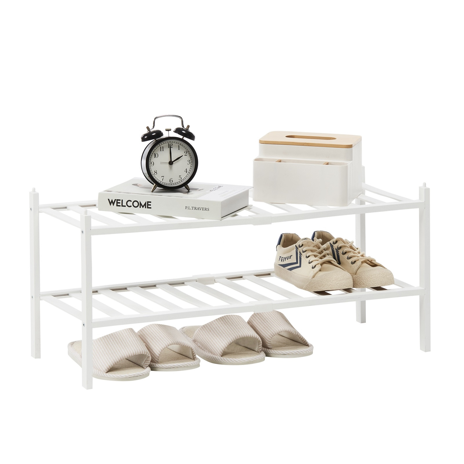 Bamboo Shoe Rack, 2-Tier Stackable Free Standing Shoe Racks, Storage Organizer for Shoes, Shelf S... | Walmart (US)