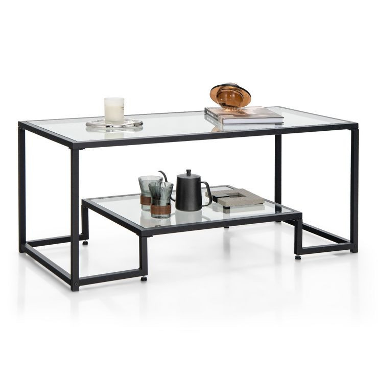 Costway Glass Coffee Table Modern Rectangular Coffee Table Metal Frame For Living Room | Target