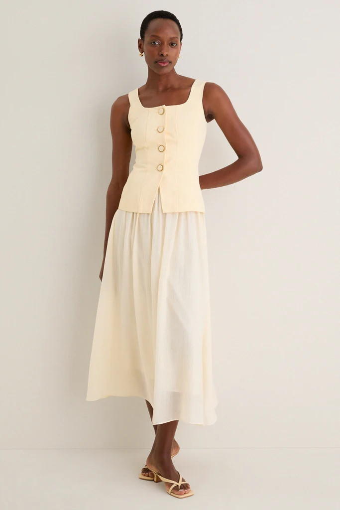 Yellow and Ivory Square Neck Vest Midi Dress | Tuckernuck (US)