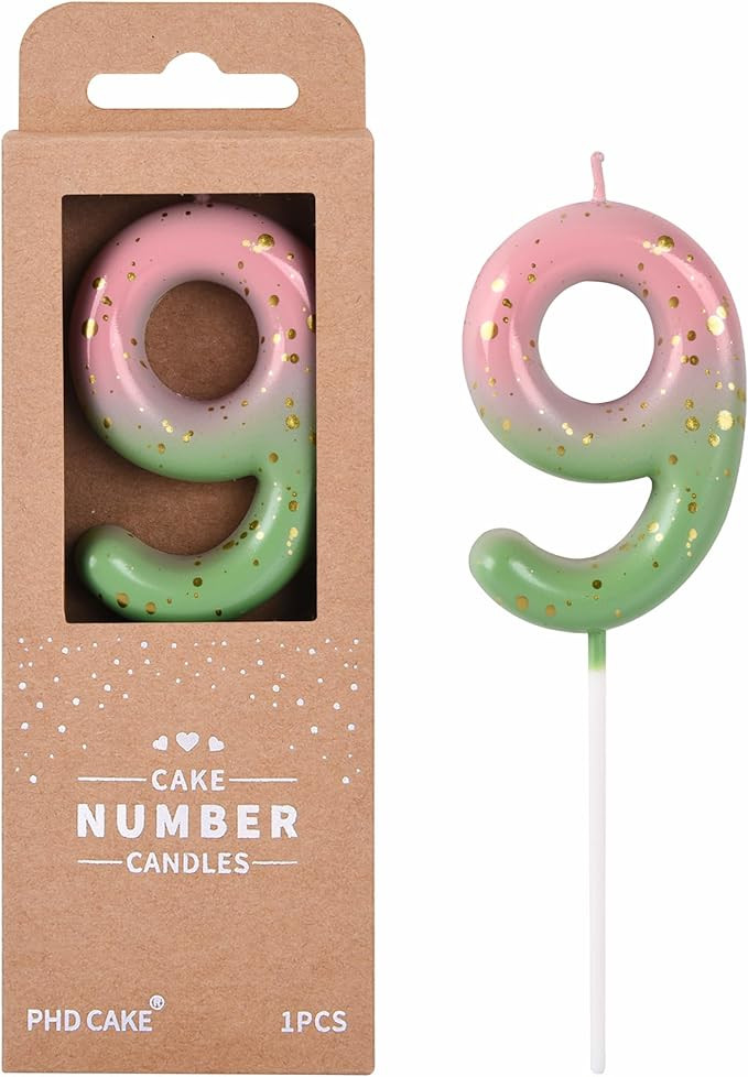 PHD Cake 2.76 Inch Classical Pink Green Gold 9 Number Birthday Candles, Gold and Cake Number Cand... | Amazon (US)