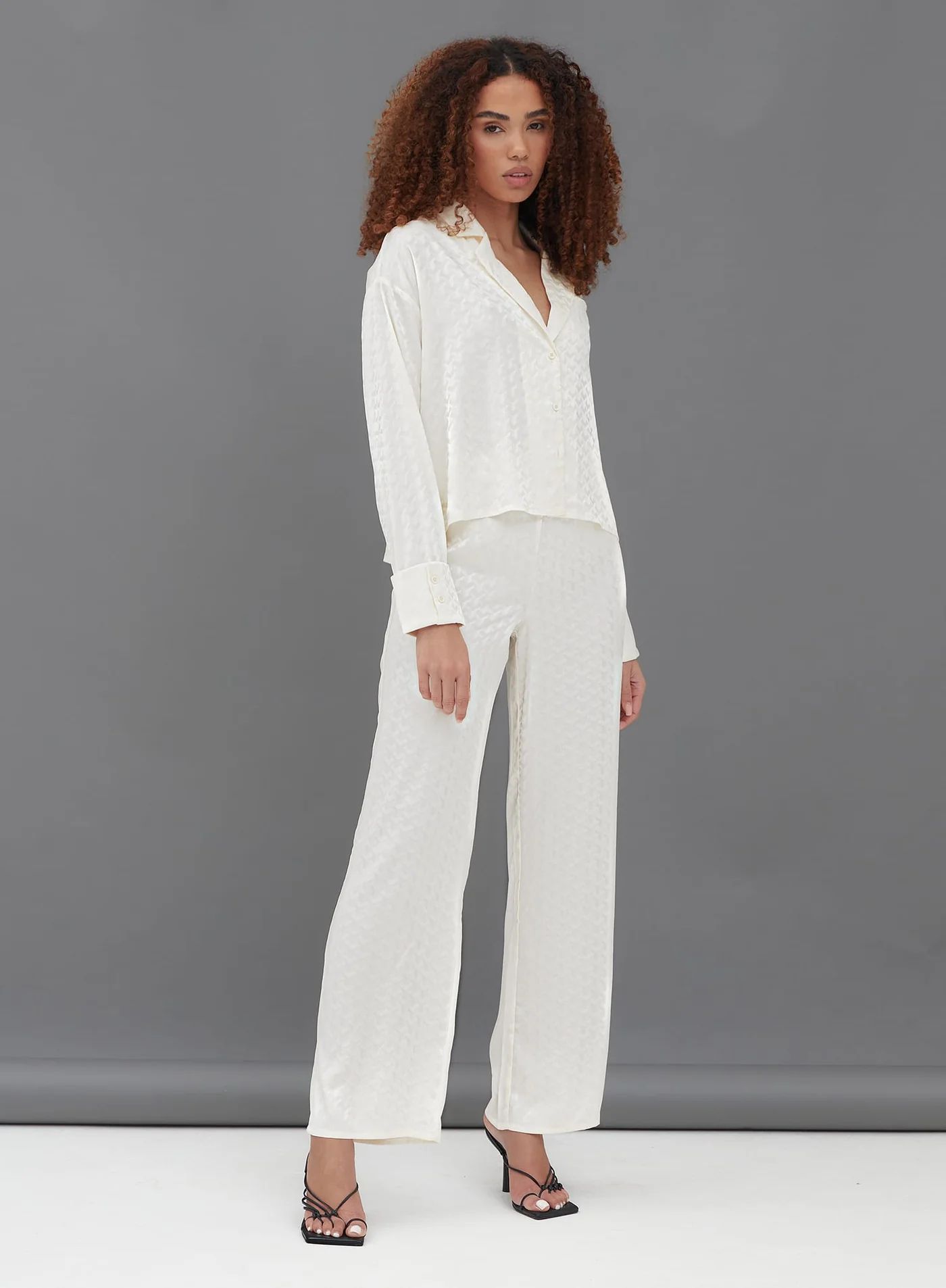 Cream Wide Leg Jacquard Trouser - Zaina | 4th & Reckless