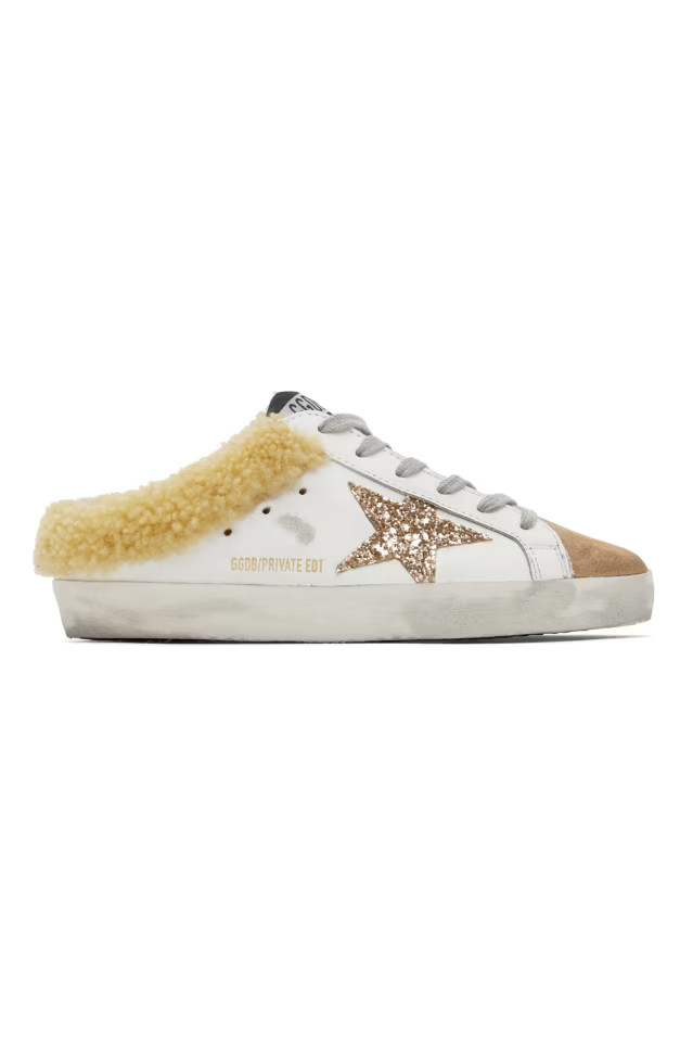 SSENSE Exclusive Brown & White Shearling Super-Star Sabot Sneakers | SSENSE