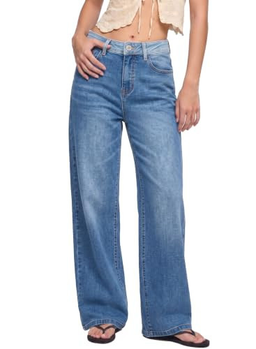 Sidefeel Women's High Waisted Straight Leg Stretch Jeans, Light Blue, 4 | Amazon (US)