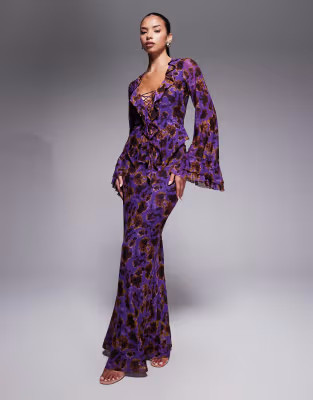 AFRM knitted fishtail maxi skirt co-ord in purple floral | ASOS (Global)