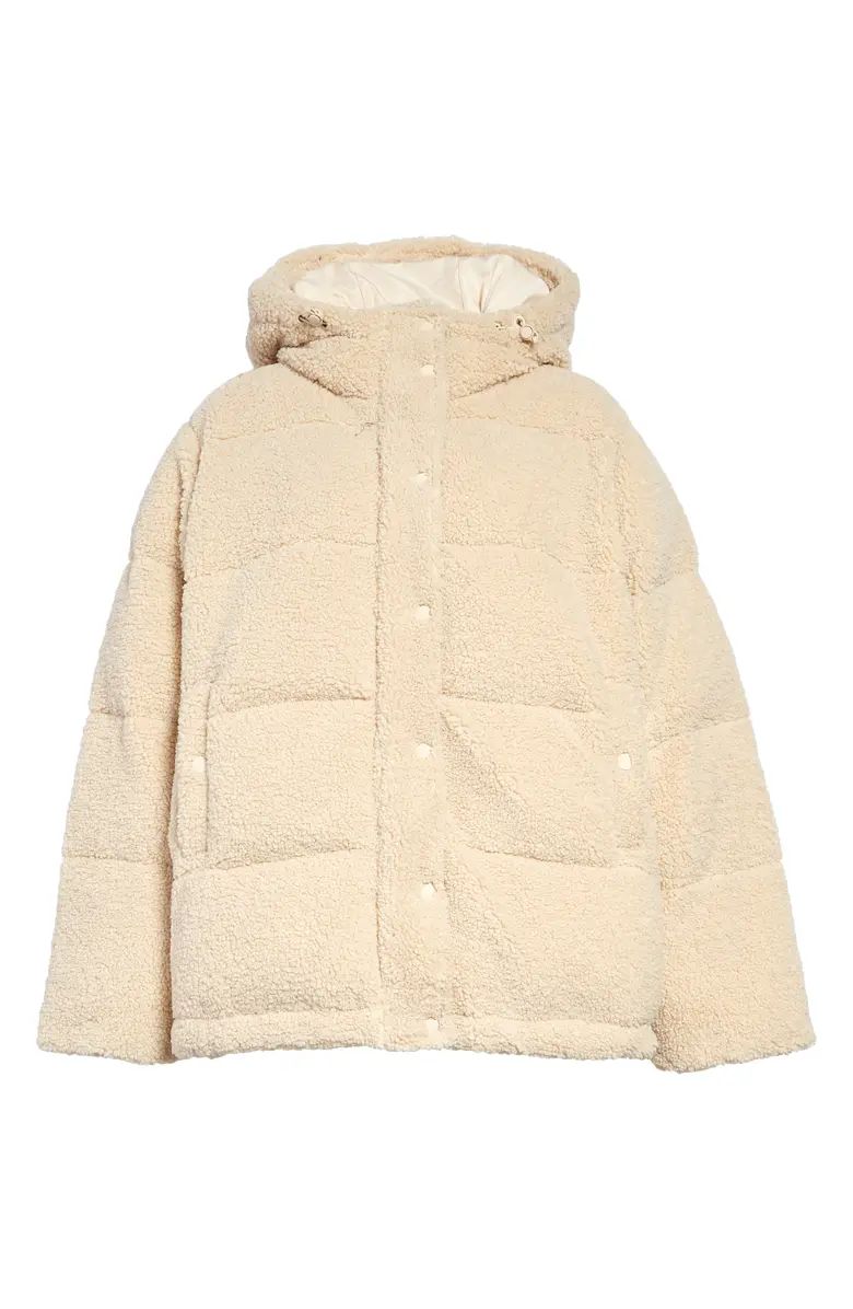 Good American Faux Shearling Hooded Puffer Coat | Nordstrom | Nordstrom
