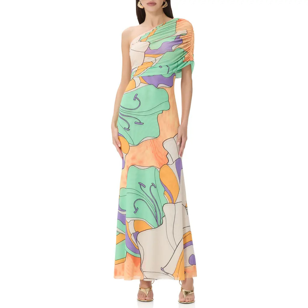 AFRM Mirabel One-Shoulder Maxi Dress in Scarf Floral at Nordstrom, Size X-Large | Nordstrom