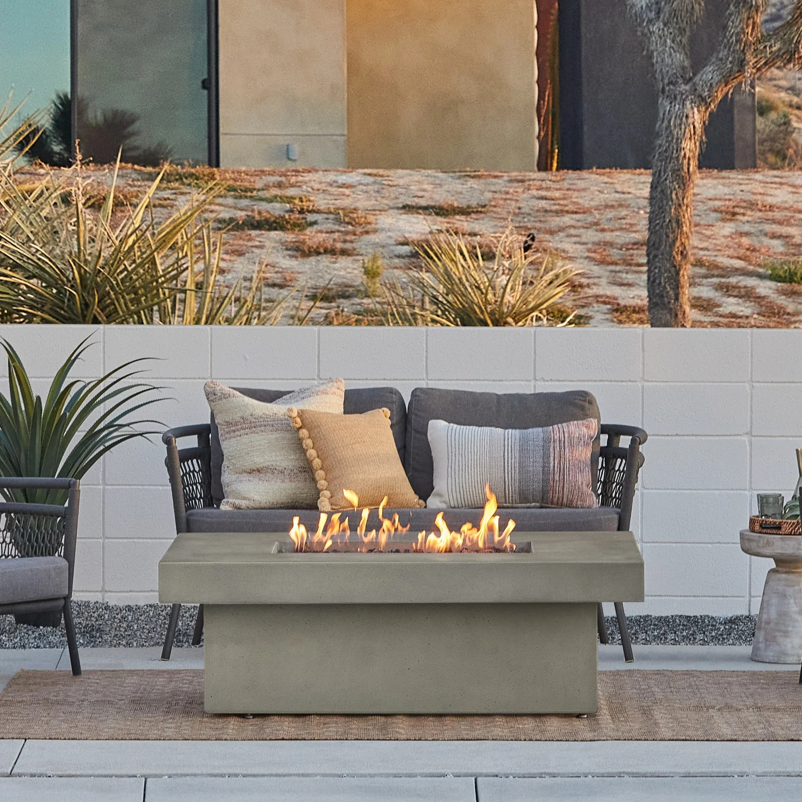 Geneva 60" Rectangle Fire Pit Table With Hidden Propane Tank | Real Flame