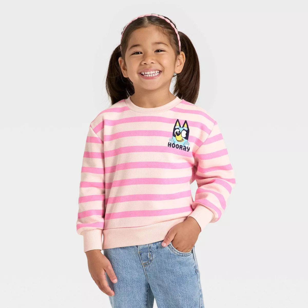 Toddler Girls' Bluey Striped Fleece Sweatshirt - Coral Pink 12M | Target