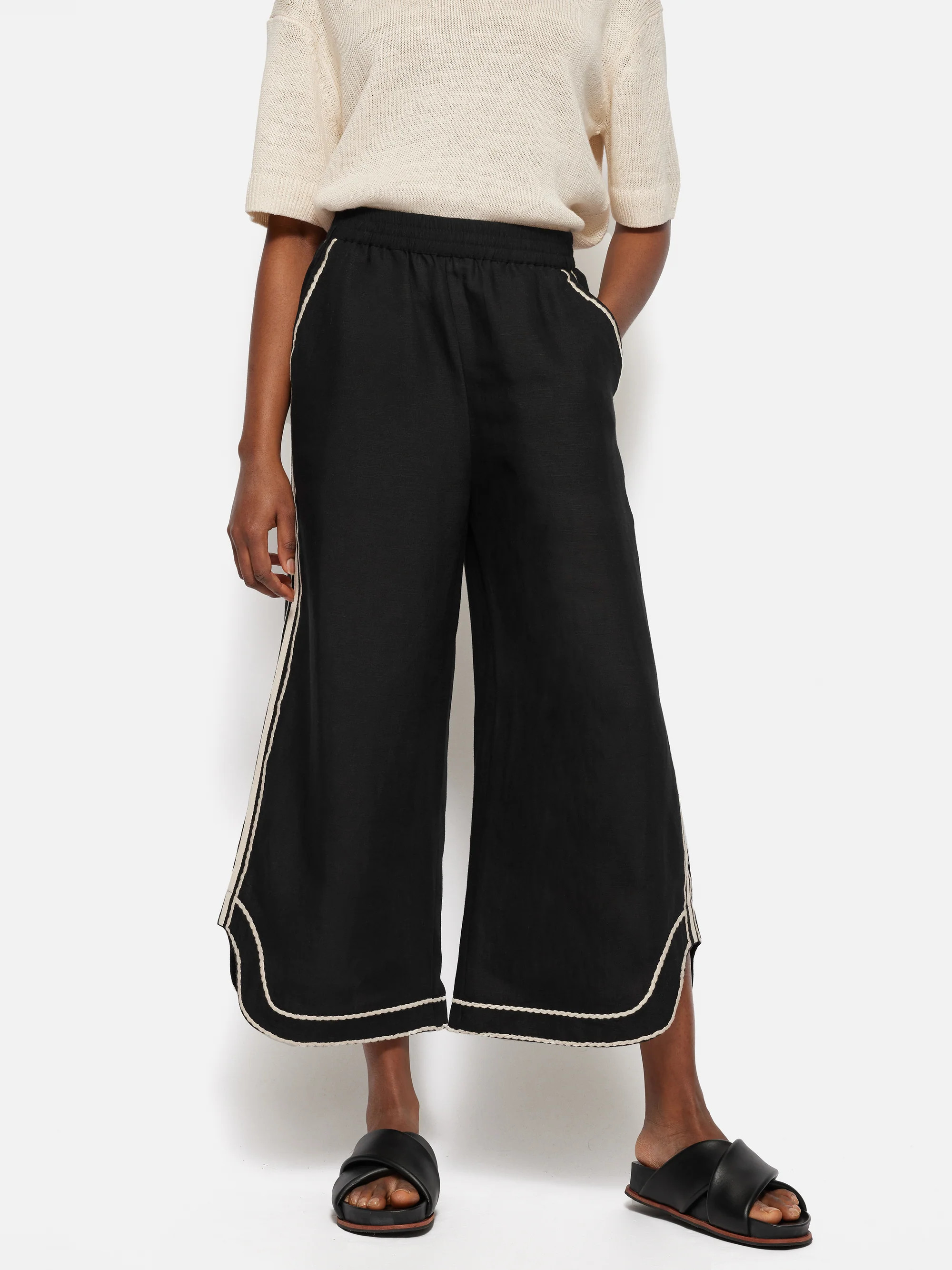 Linen Blend Embroidery Trouser | Jigsaw (UK)