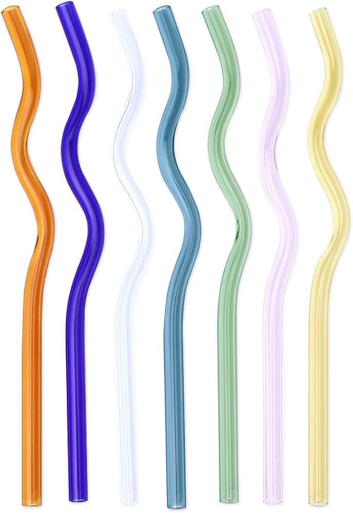 Nipogear 8*200mm wavy high borosilicate transparent colored high borosilicate glass straws for be... | Amazon (US)