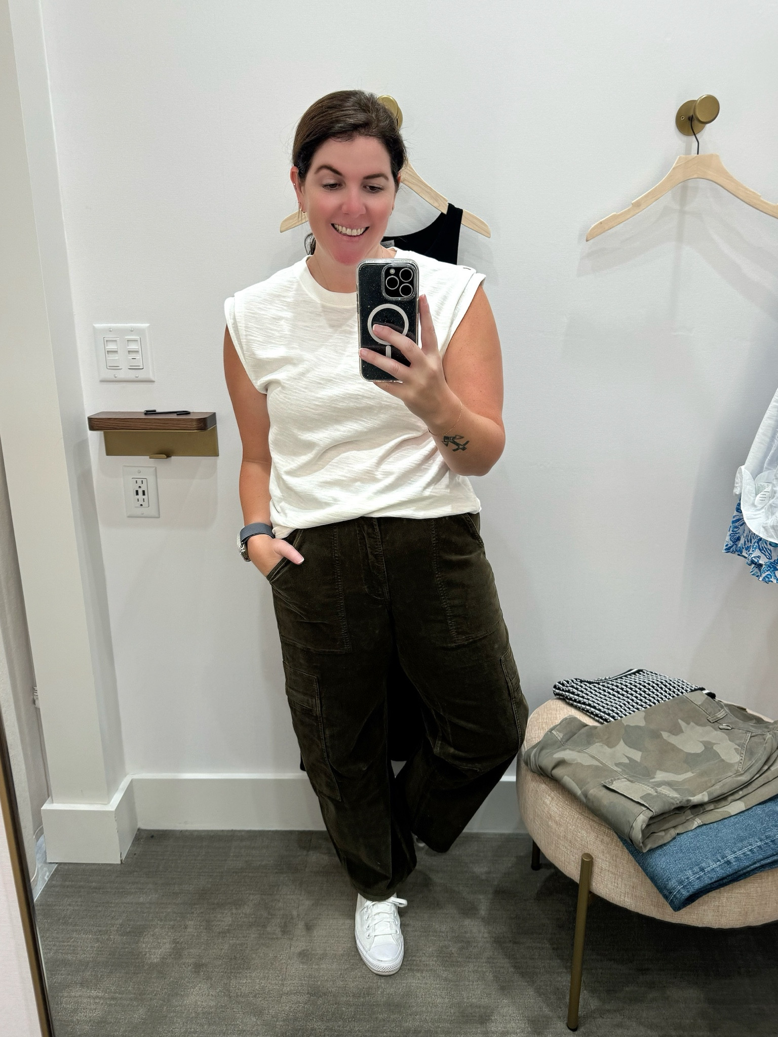 The lovely sales associate was trying to convince me that I could wear barrel jeans, and I’m not going to lie, these are so cute! These pants are green and they are a micro corduroy, which is perfect for fall! The barrel is minimum, so you can get the look if you aren’t on board with the trend! Both pieces run TTS and would be closet staples for the fall! 

#LTKMidsize #LTKSeasonal #LTKStyleTip