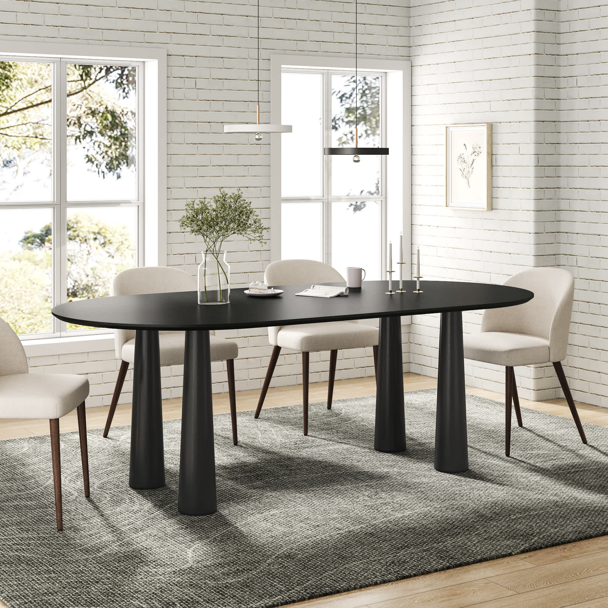 Dovelina Solid Wood Modern Dining Table Kitchen Table with 4 Legs for 6 People 79-in Lx30-in H | LS0102-093008 | Lowe's