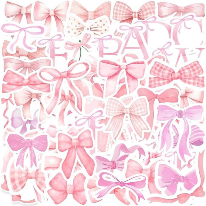 100Pcs Coquette Bows Stickers,Monogram Decal Vintage Aesthetic Stickers,Vinyl Waterproof Pink Bow... | Amazon (US)