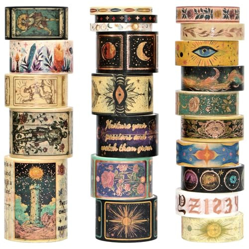 Gold Foil Washi Tape Set – 23 Rolls Tarot Washi Stickers Vintage Decorative Tapes for Journaling Supplies, Scrapbooking, DIY Crafts, Junk Journal, Craft Supplies(Celestial Symbols/ Starry/ Magic) | Amazon (US)