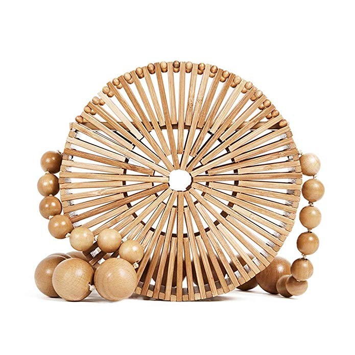 Round Bamboo HandBag Straw Basket Purse Summer Beach Bag | Amazon (US)