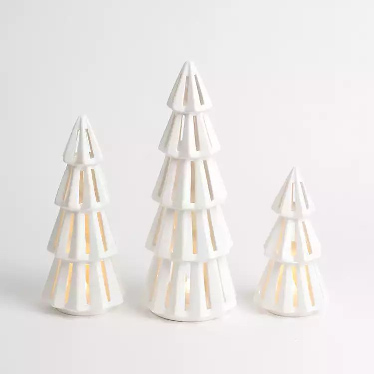 New! Pre-Lit White Geometric Cut Out Trees, Set of 3 | Kirkland's Home