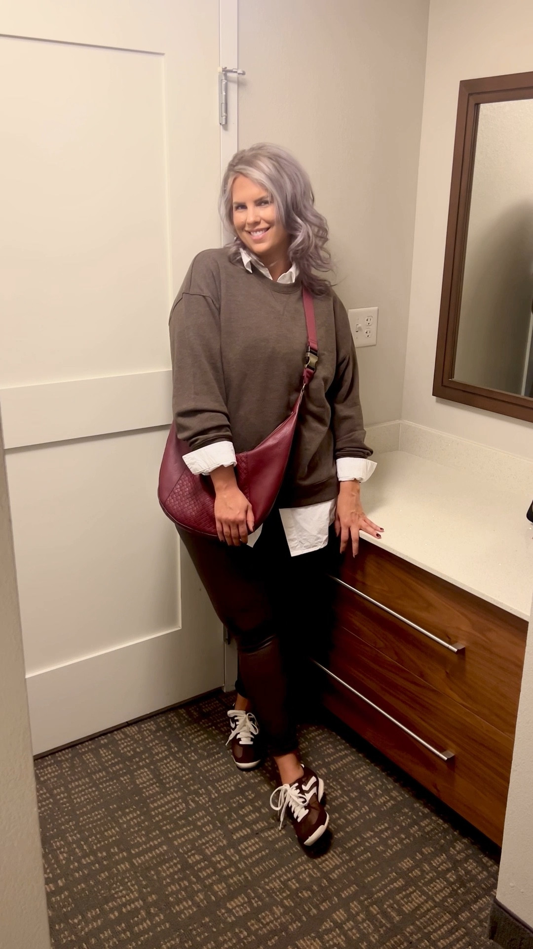 ✔️ Brown Crewneck Sweatshirt 〰️ size L (TTS)  
✔️ Brown Faux Leather Leggings 〰️ size L (TTS)  
✔️ White Tunic Button Down Shirt 〰️ size L (TTS)
✔️ Brown Sneakers 〰️ TTS 
✔️ Maroon Hobo Bag 〰️ similar

#walmart #walmartfashion #walmartstyle  walmart fashion, walmart style, walmart outfit, walmart look, walmart fashion, found it at walmart, walmart fashion finds, walmart summer, walmart winter, walmart fall, walmart spring, walmart new arrivals, walmart outfit, walmart outfit inspo, walmart outfit inspiration, walmart curves, walmart curvy, curvy walmart, midsize walmart, walmart midsize, walmart ootd, walmart shopping, new at walmart   #leather #leggings #jeggings #leatherleggings #leatherjeggings #fauxleather #veganleather #fauxleatherleggings #veganleatherleggings #leatherleggingslook #leatherleggingsoutfit #leatherleggingstyle #leatherleggingsoutfitidea #leatherleggingsfashion #leatherleggings #style #inspo #leatherleggingsinspo  #athletic #athleisure #sport #sporty #gym #exercise #workout #leggings #joggers #shorts #running #lifting athletic wear, athleisure wear, athletic style, athletic outfit, athletic look, athletic fashion, athleisure look, athleisure fashion, athleisure style, athleisure look, sporty fashion, sporty style, sport style, sporty look, sports bra, workout gear, workout style, workout clothing, athleisure clothing, athletic clothing, workout fashion finds, athleisure fashion finds, athletic fashion finds, gym clothes, midsize athleisure, curvy athleisure, midsize workout, curvy workout, midsize athletic, curvy athletic, curvy gym, midsize gym #travel #outfit #look #ootd #airport #plane #airplane #car #train #cruise #flight travel style, travel fashion, airport outfit, airport style, airport fashion, airport fit, travel fi  #under20 #under30 #under40 #under50 #under60 #under75 #under100 #affordable #budget #inexpensive #size14 #size16 #size12 #medium #large #extralarge #xl #curvy #midsize #pear #pearshape #pearshaped budget fashion, affordable fashion, budget style, affordable style, curvy style, curvy fashion, midsize style, midsize fashion k  

 

#LTKMidsize #LTKFindsUnder100 #LTKFindsUnder50