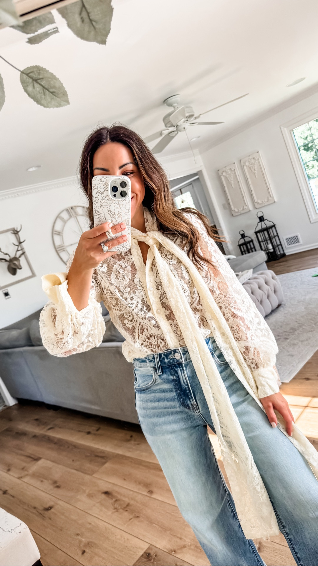 Small lace top. Wide leg jeans 24.

#LTKOver40 #LTKPetite
