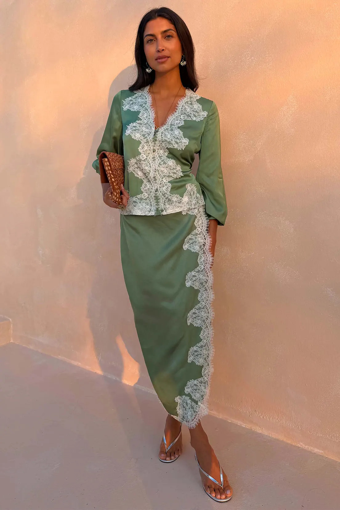 Green Lace Wrap Midi Skirt | Never Fully Dressed US