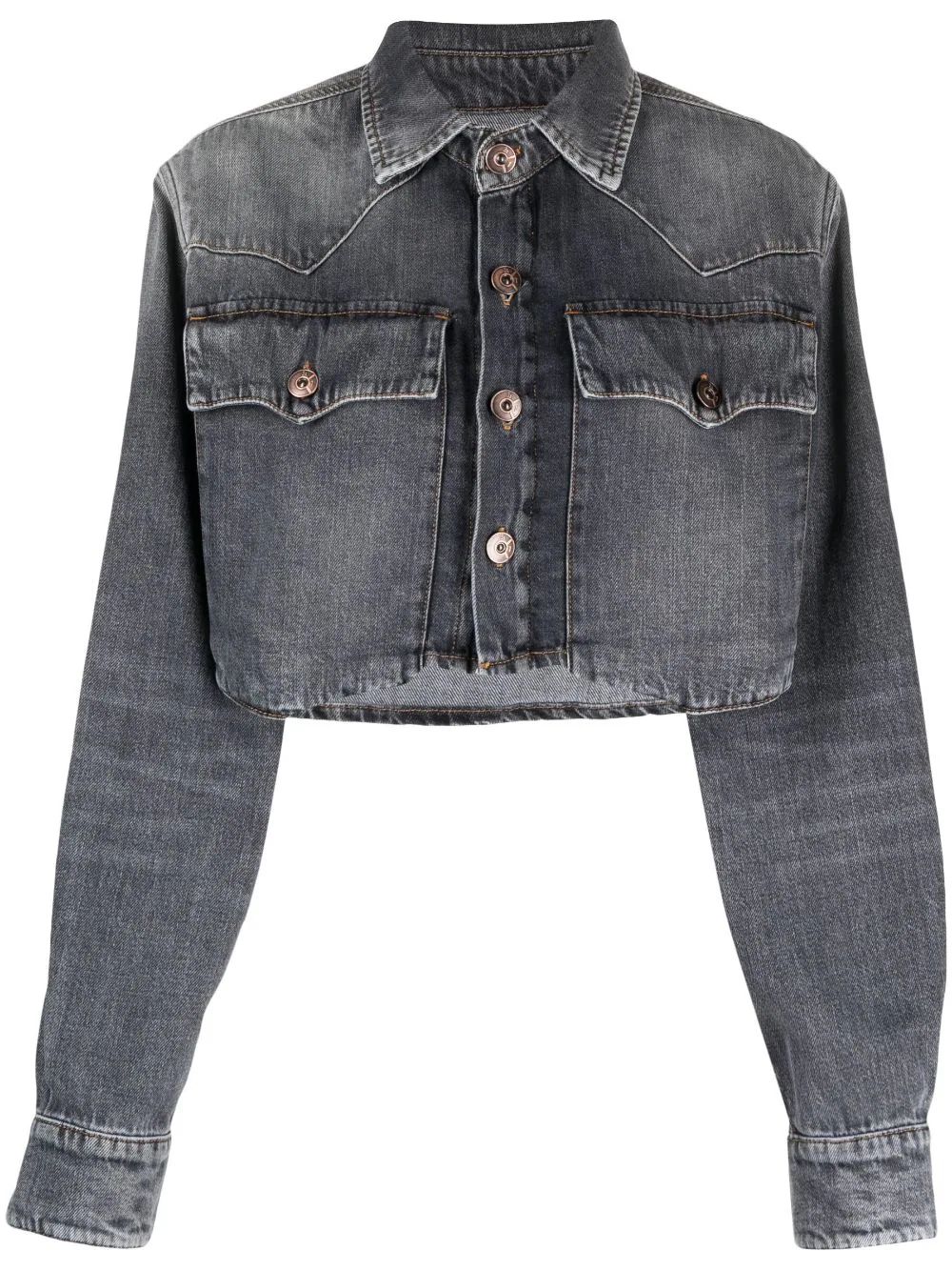 spread-collar cropped denim jacket | Farfetch Global