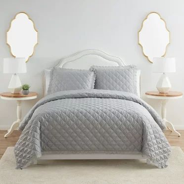 My Texas House Quinn Grey Pick Stitch Stripe Velvet 3-Piece Quilt Set, Full/Queen - Walmart.com | Walmart (US)