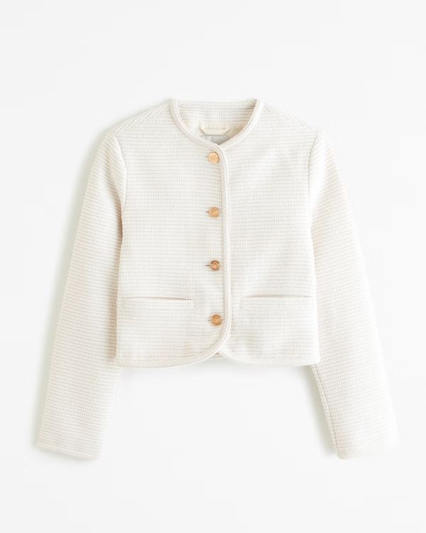 Women's Collarless Tweed Jacket | Women's New Arrivals | Abercrombie.com | Abercrombie & Fitch (US)