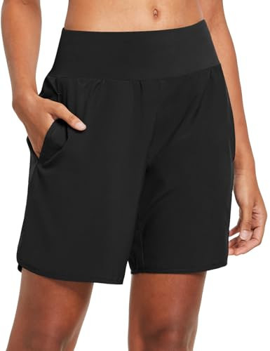 baleaf Womens' 7" Long Running Athletic Shorts Back Zipper Pocket Workout Gym Shorts Quick Dry High Waist with Liner Black Size XS | Amazon (US)