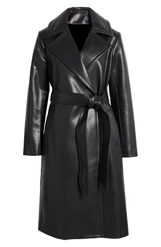Women’s Black Leather Trench Coat – Long Belted Real Leather Overcoat with Classic Lapel Collar | Amazon (US)
