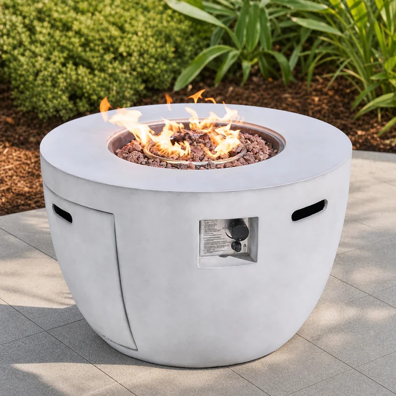 Pauland Round Concrete Propane Smokeless Fire Pit Table with Hidden Fuel Tank | Wayfair North America