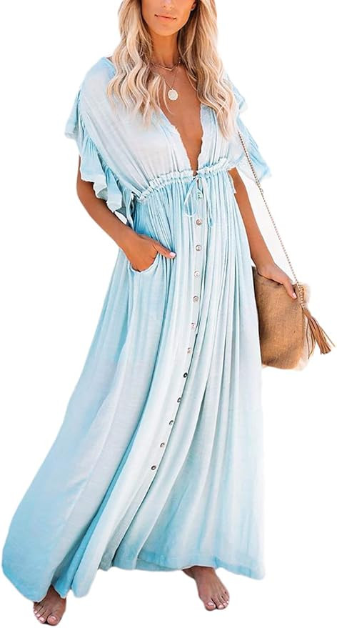 Eddoyee Lace Mesh Open Front Beach Cardigans for Women Kimono Swimsuit Cover Up | Amazon (US)