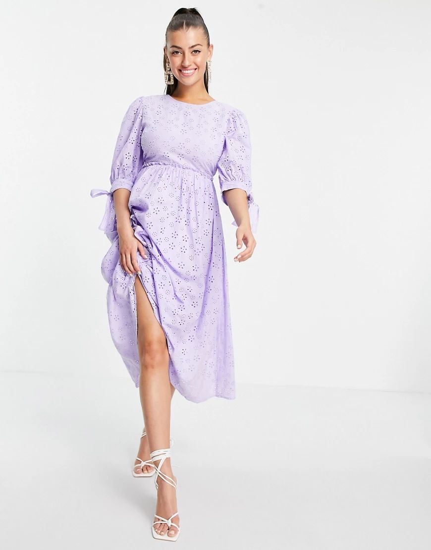 ASOS DESIGN broderie maxi smock dress with open back in lilac-Purple | ASOS (Global)