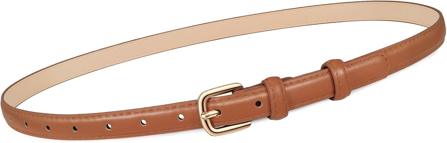 JASGOOD Women Skinny Faux Leather Belt Thin Waist Belt for Women Jeans Dress Fashion Ladies Belt with Gold Buckle,21 Colors | Amazon (US)