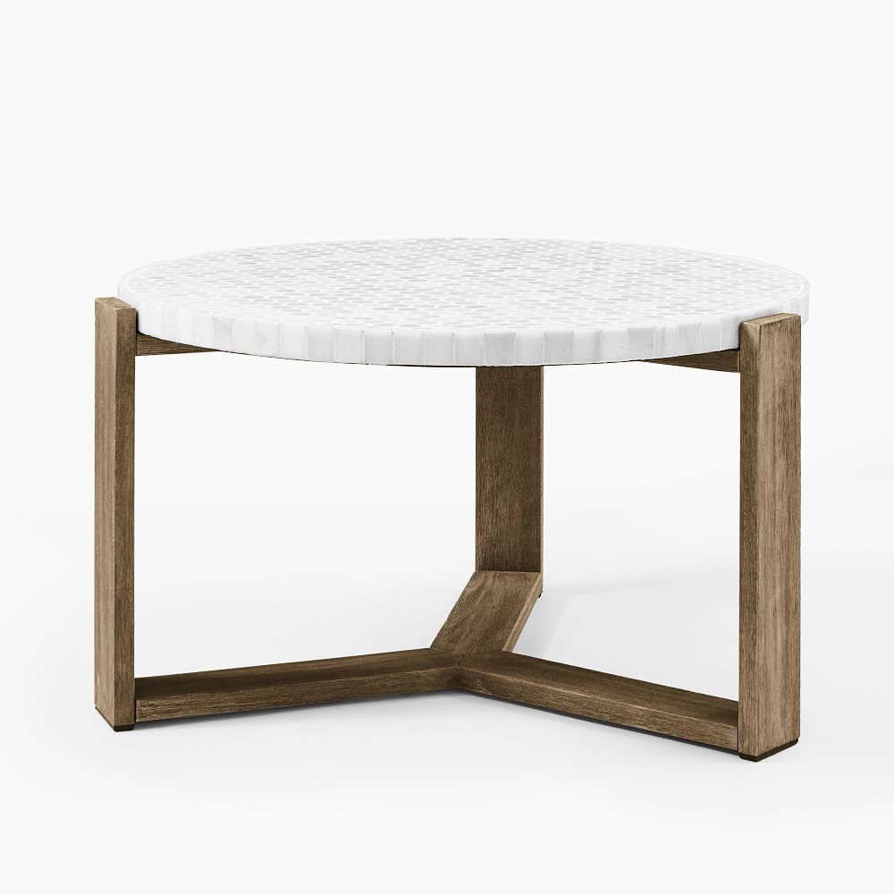 Mosaic Tiled Outdoor Coffee Table - White Marble | West Elm (US)
