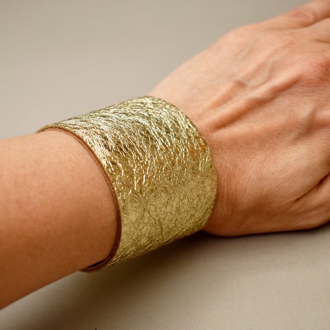 Gold Leather Bracelet Wide Cuff Bracelet for Women Statement Bracelet - Etsy | Etsy (US)