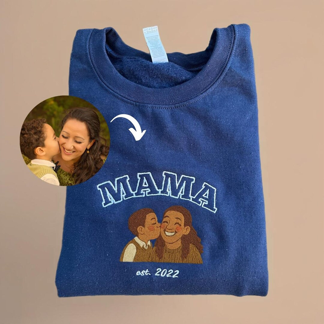 Custom MAMA Sweatshirt With Embroidered Photo | Personalized Cartoon Portrait Embroidery | Mother... | Etsy (US)