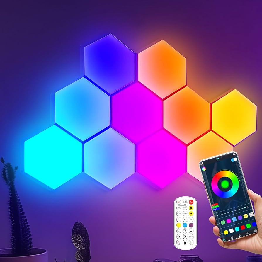 10 Pack Hexagon Wall Light RGB Panel, Cool RGB Hexagonal Modular Gaming Lights Home Decor with Sm... | Amazon (US)