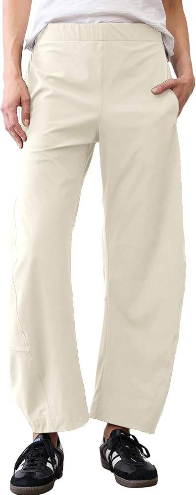 Women Barrel Pants Baggy Wide Leg High Waisted Ankle Pants Summer Lounge Travel Work Trousers wit... | Amazon (US)