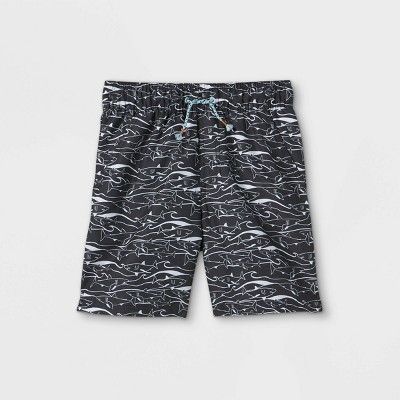 Boys' Shark Print Volley Pull-On Swim Trunks - art class™ Black | Target