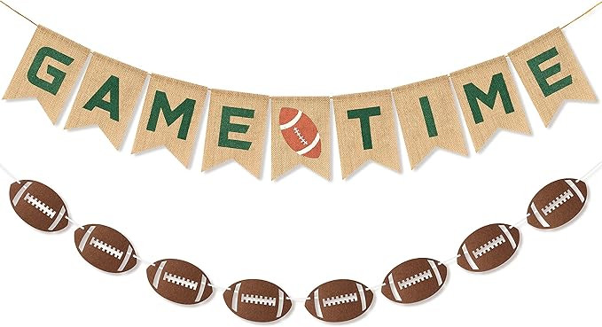 MALLMALL6 2pcs Football Burlap Banners Football Felt Banner Game Time Hanging Party Decoration Sport | Amazon (US)