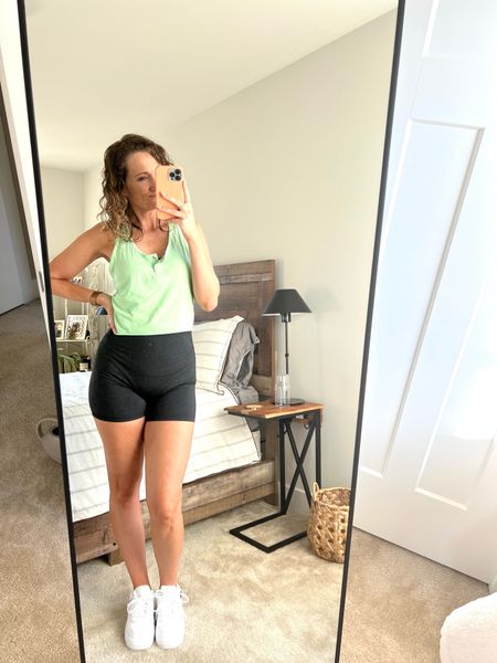I told y’all I have every color of the shirt 💚lol! Still enjoying the warm sunshine before fall actually begins 😅 #comfystyle #airforceones #yogashorts #targetstyle #casualoutfit

#LTKstyletip #LTKunder50 #LTKfit