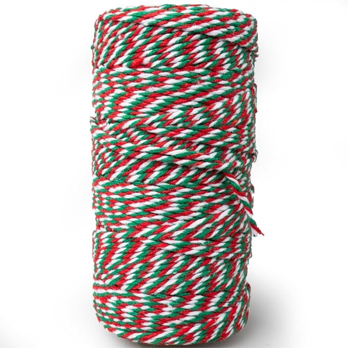 Craft County Decorative Holiday Cotton Gift Wrapping Twine – Red, Green, and White (100M Tube) | Amazon (US)